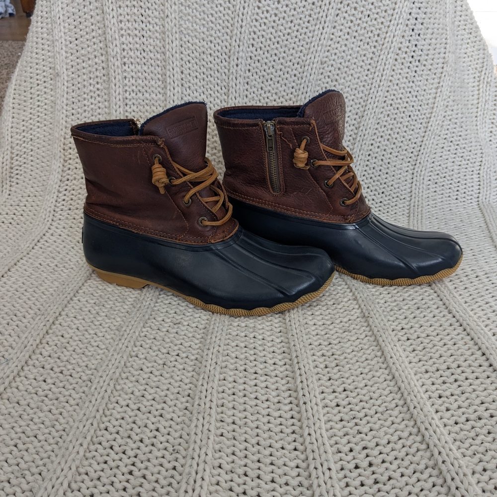 Sperry Waterproof Duck Boots- Brown And Navy Blue